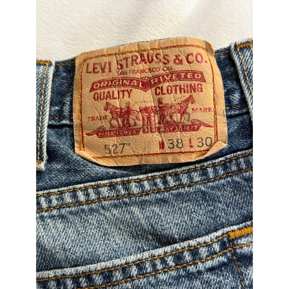 Levis 527 Y2K Low Boot Cut Jeans Mens 38x30 Medium Wash Denim Blue Pants - Picture 5 of 9